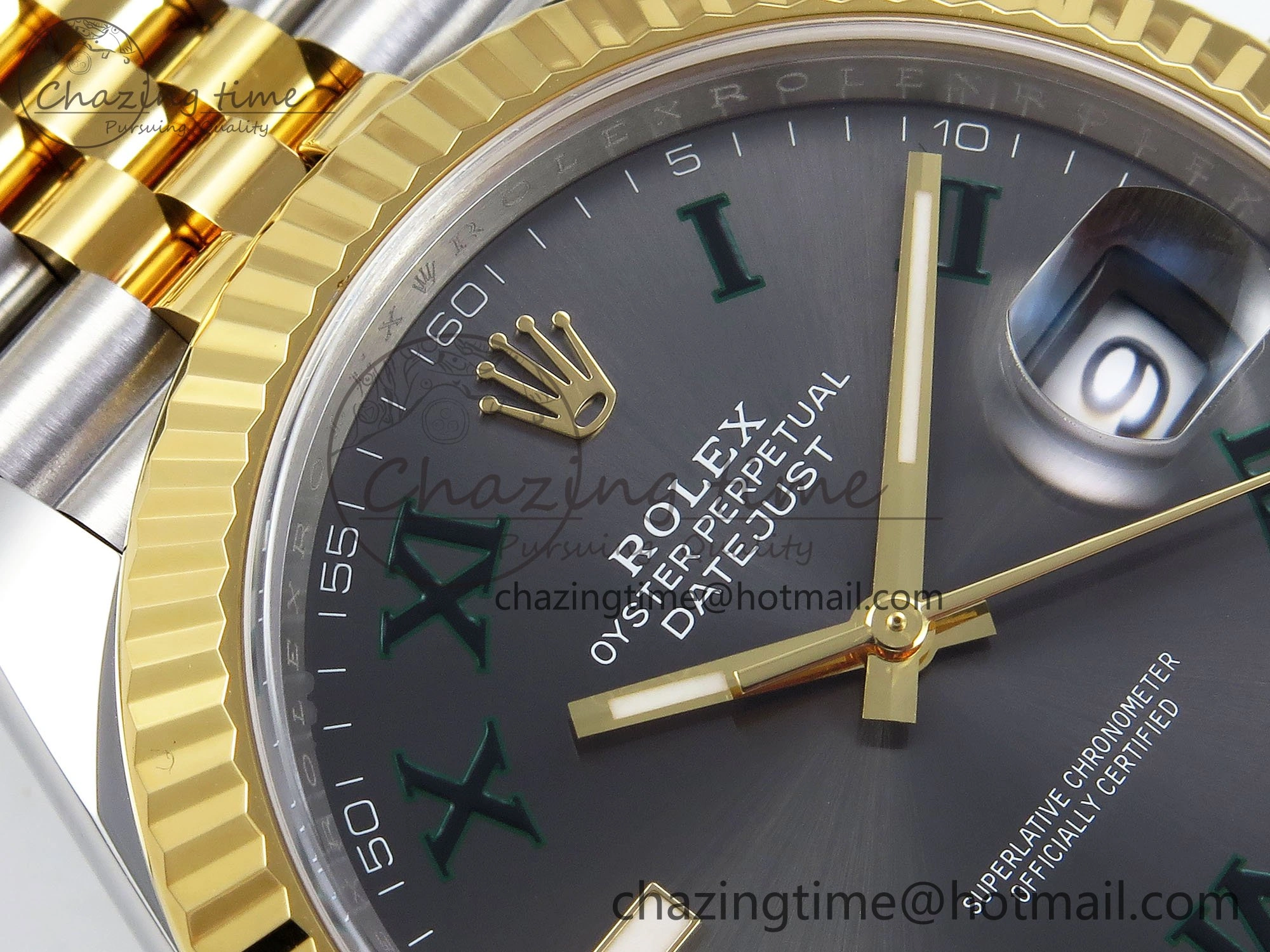 Unisex DateJust 41 126333 Clean 1:1 Best Edition 904L Steel Gray Dial Green Roman Marker on SS YG Jubilee Bracelet VR 1563
