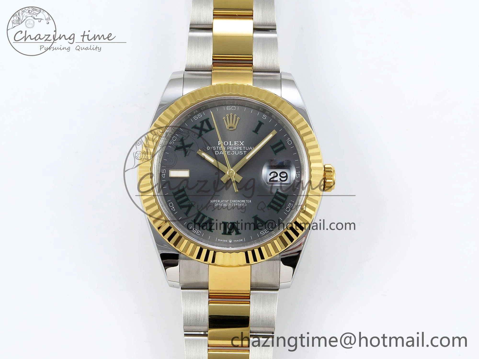 DateJust 41 126333 Clean 1:1 Best Edition 904L Steel Gray Dial Green Roman Marker on SS YG Oyster Bracelet VR Durable 1564