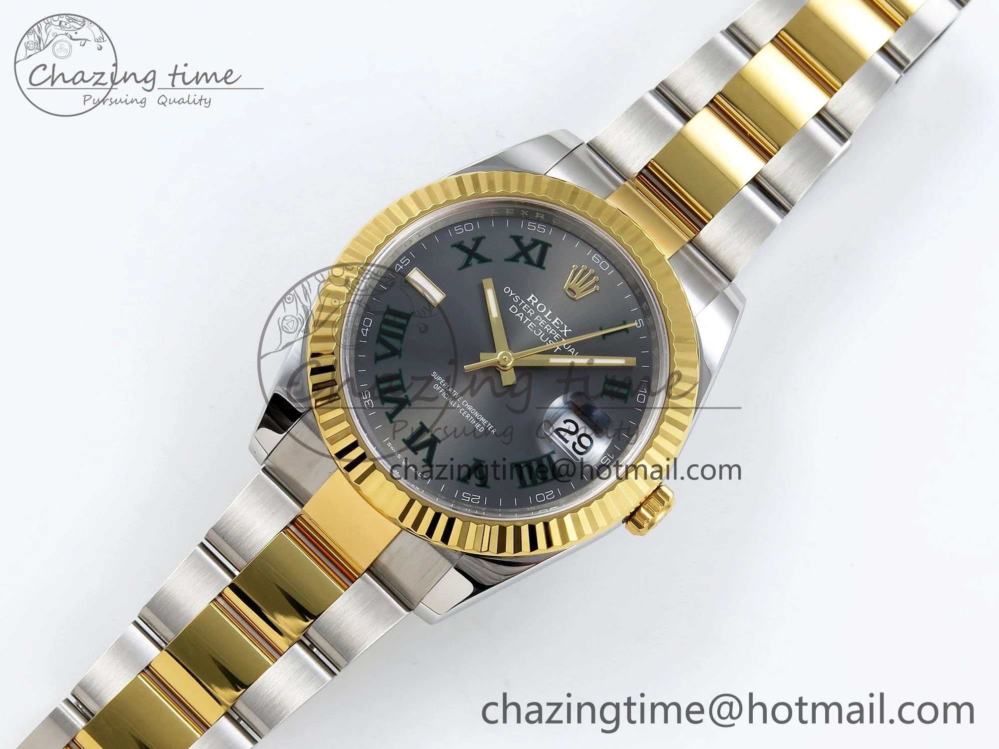 DateJust 41 126333 Clean 1:1 Best Edition 904L Steel Gray Dial Green Roman Marker on SS YG Oyster Bracelet VR Durable 1564