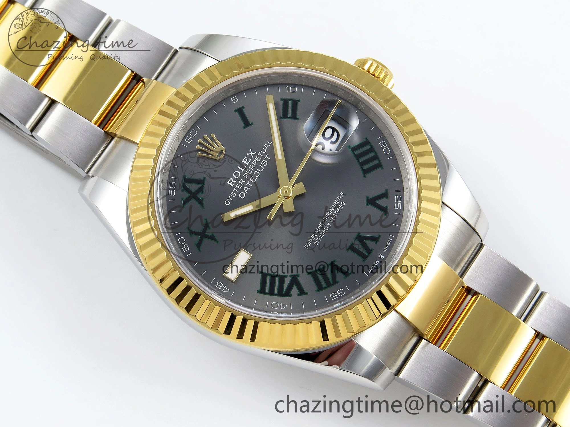 DateJust 41 126333 Clean 1:1 Best Edition 904L Steel Gray Dial Green Roman Marker on SS YG Oyster Bracelet VR Durable 1564
