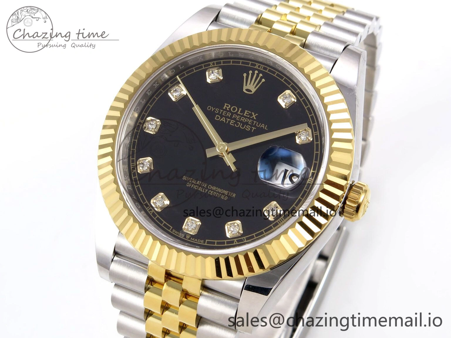 WeatherProof DateJust 41 126333 EWEF Best Edition Black Diamonds Dial on SS YG Jubilee Bracelet A 989
