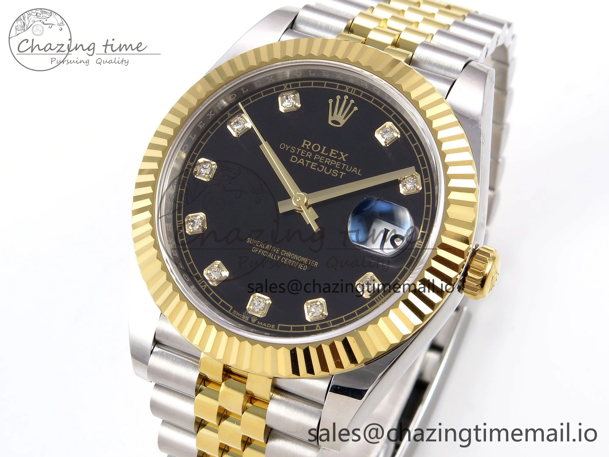 WeatherProof DateJust 41 126333 EWEF Best Edition Black Diamonds Dial on SS YG Jubilee Bracelet A 989