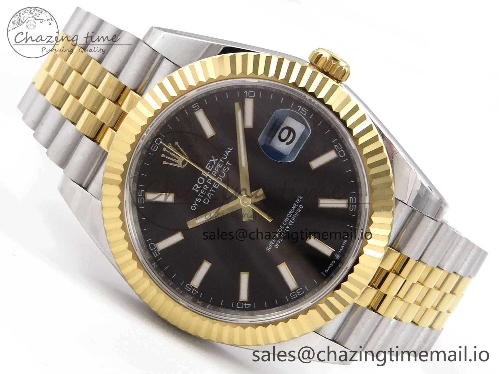 TechFriendly DateJust 41 126333 EWEF Best Edition Black Stick Dial on SS YG Jubilee Bracelet A 986
