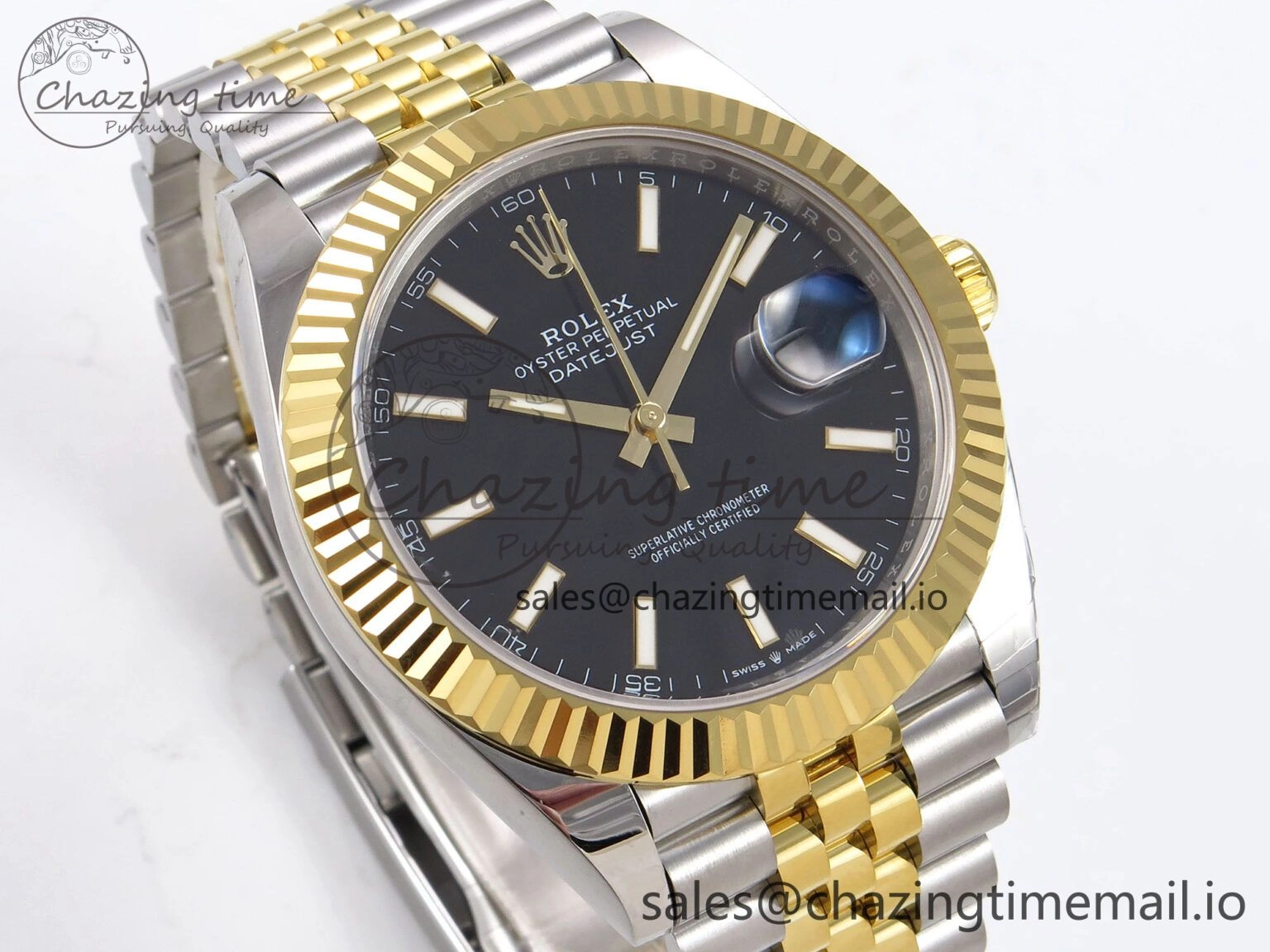 TechFriendly DateJust 41 126333 EWEF Best Edition Black Stick Dial on SS YG Jubilee Bracelet A 986