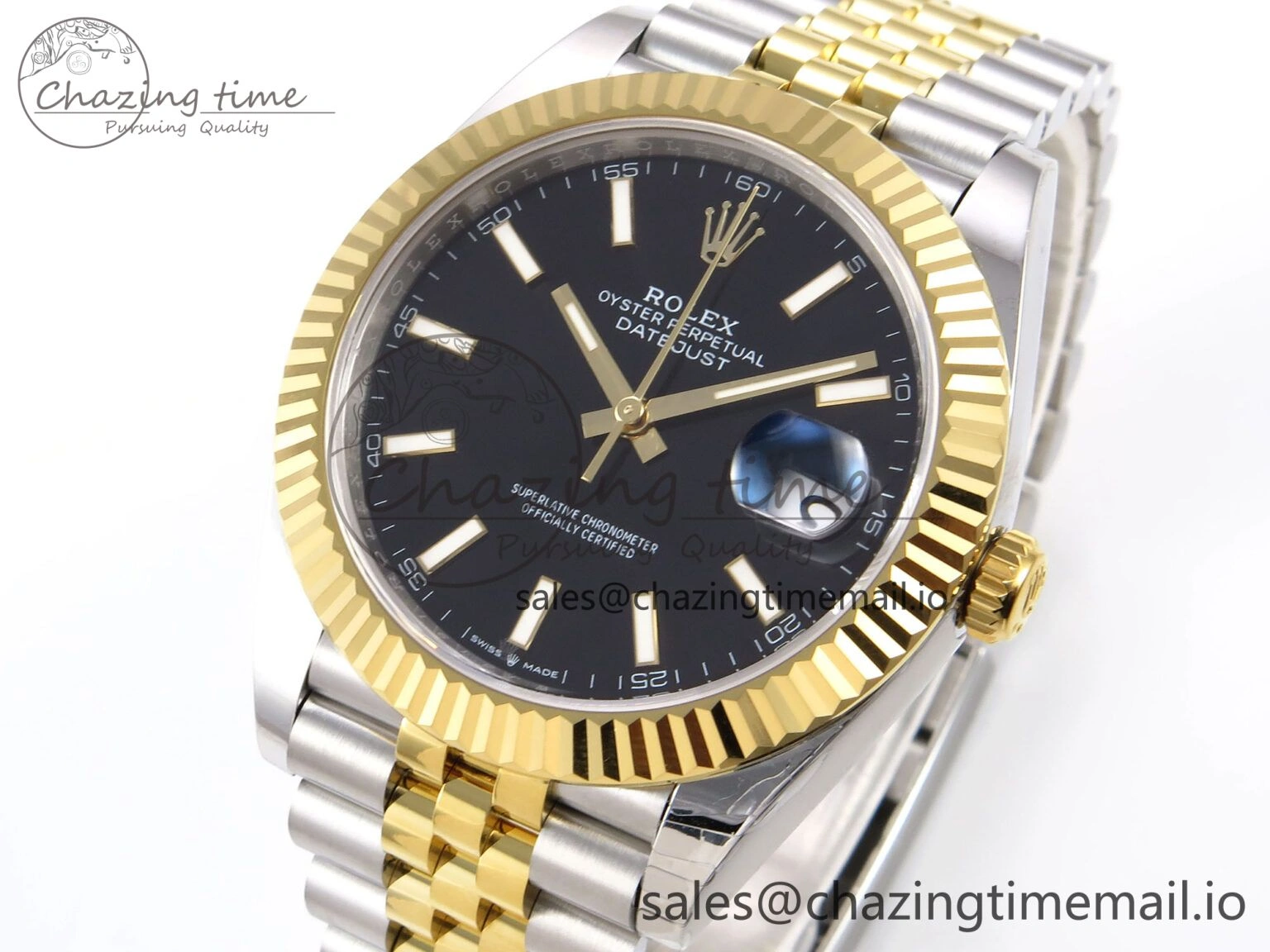TechFriendly DateJust 41 126333 EWEF Best Edition Black Stick Dial on SS YG Jubilee Bracelet A 986