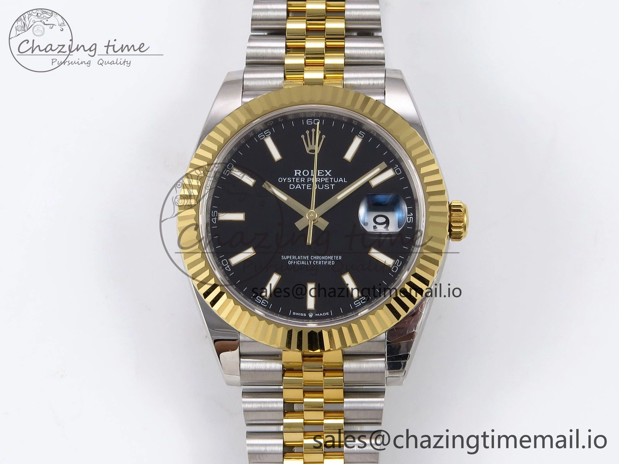TechFriendly DateJust 41 126333 EWEF Best Edition Black Stick Dial on SS YG Jubilee Bracelet A 986