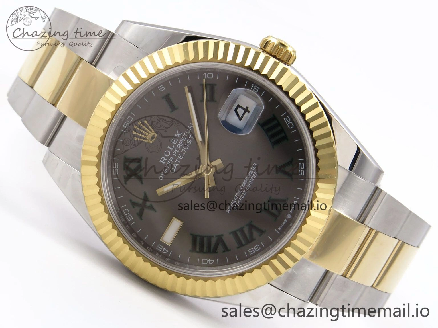 NewStyle DateJust 41 126333 EWEF Best Edition Gray Dial Green Roman Marker on SS YG Oyster Bracelet A 977
