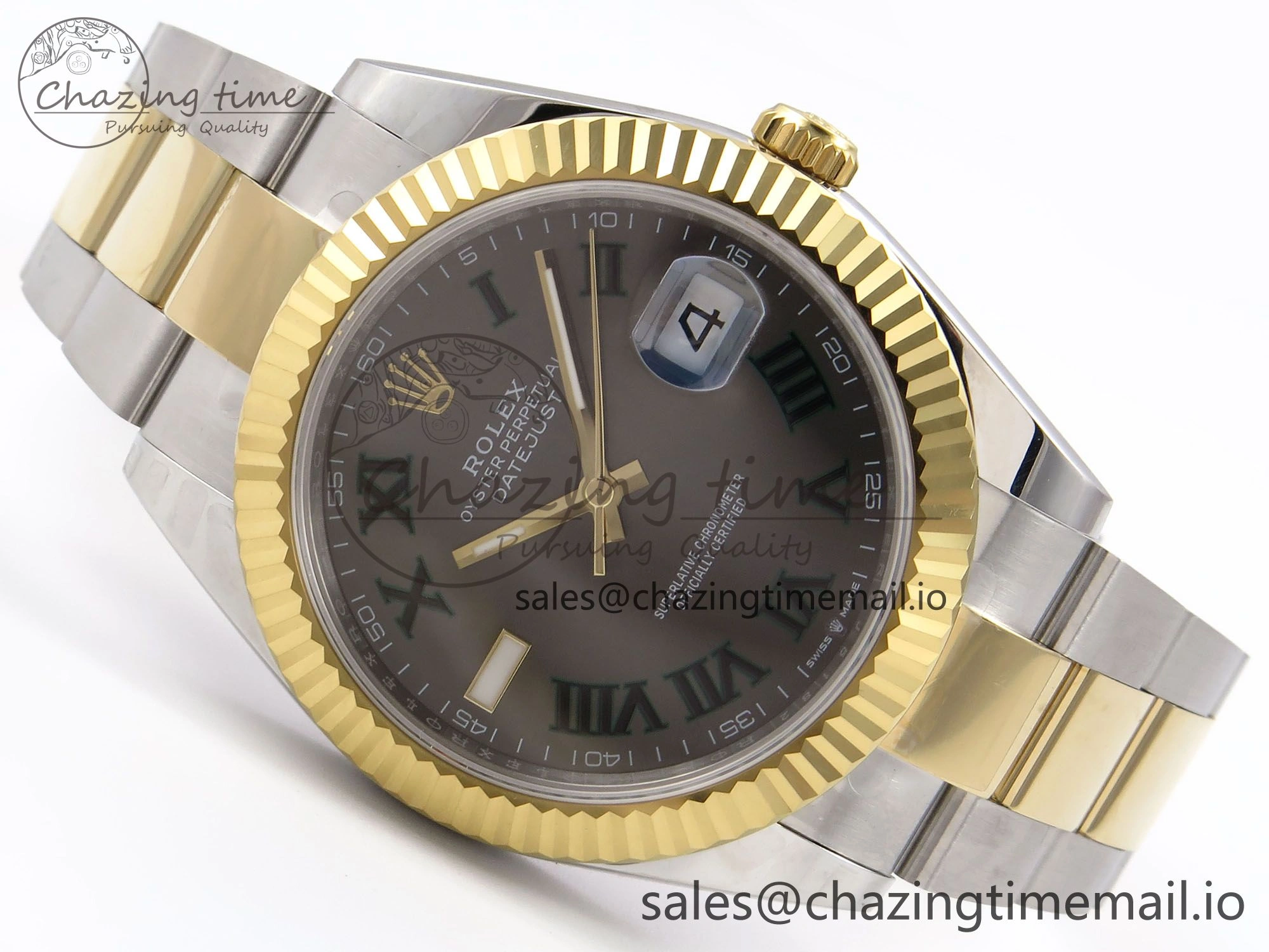 NewStyle DateJust 41 126333 EWEF Best Edition Gray Dial Green Roman Marker on SS YG Oyster Bracelet A 977