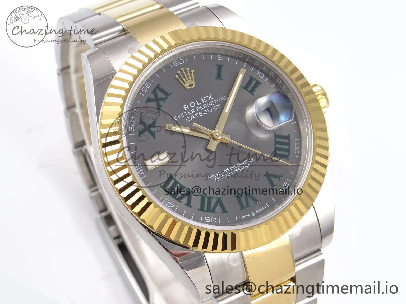 NewStyle DateJust 41 126333 EWEF Best Edition Gray Dial Green Roman Marker on SS YG Oyster Bracelet A 977