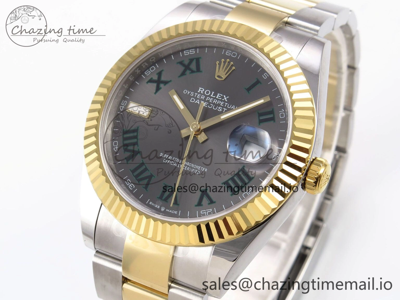 NewStyle DateJust 41 126333 EWEF Best Edition Gray Dial Green Roman Marker on SS YG Oyster Bracelet A 977
