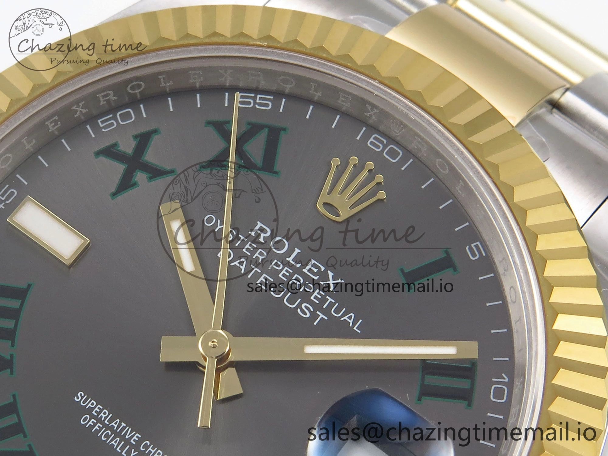 NewStyle DateJust 41 126333 EWEF Best Edition Gray Dial Green Roman Marker on SS YG Oyster Bracelet A 977