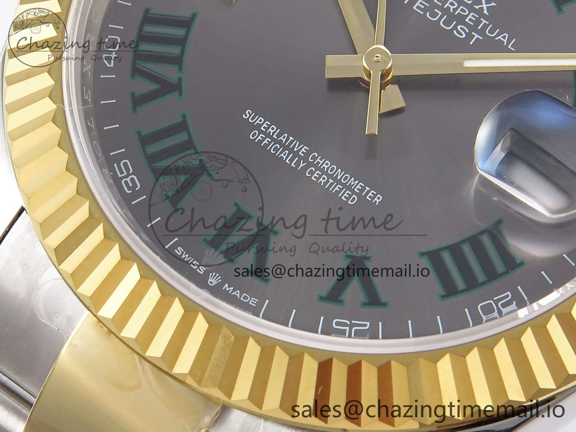 NewStyle DateJust 41 126333 EWEF Best Edition Gray Dial Green Roman Marker on SS YG Oyster Bracelet A 977