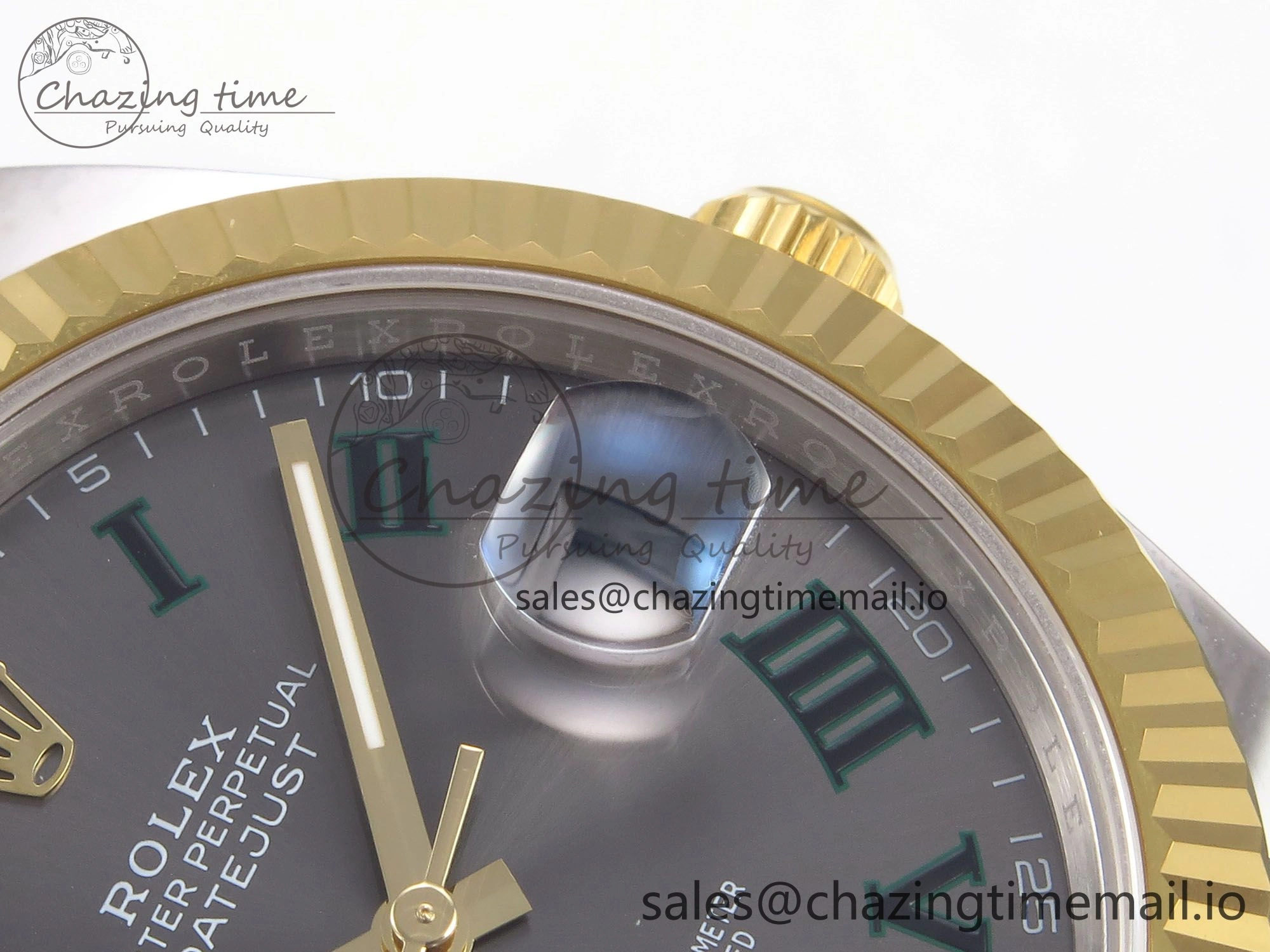 NewStyle DateJust 41 126333 EWEF Best Edition Gray Dial Green Roman Marker on SS YG Oyster Bracelet A 977