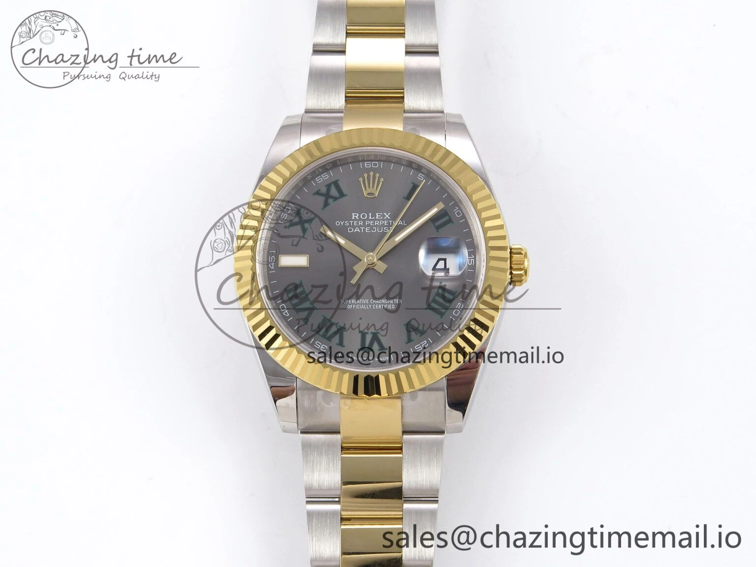 NewStyle DateJust 41 126333 EWEF Best Edition Gray Dial Green Roman Marker on SS YG Oyster Bracelet A 977