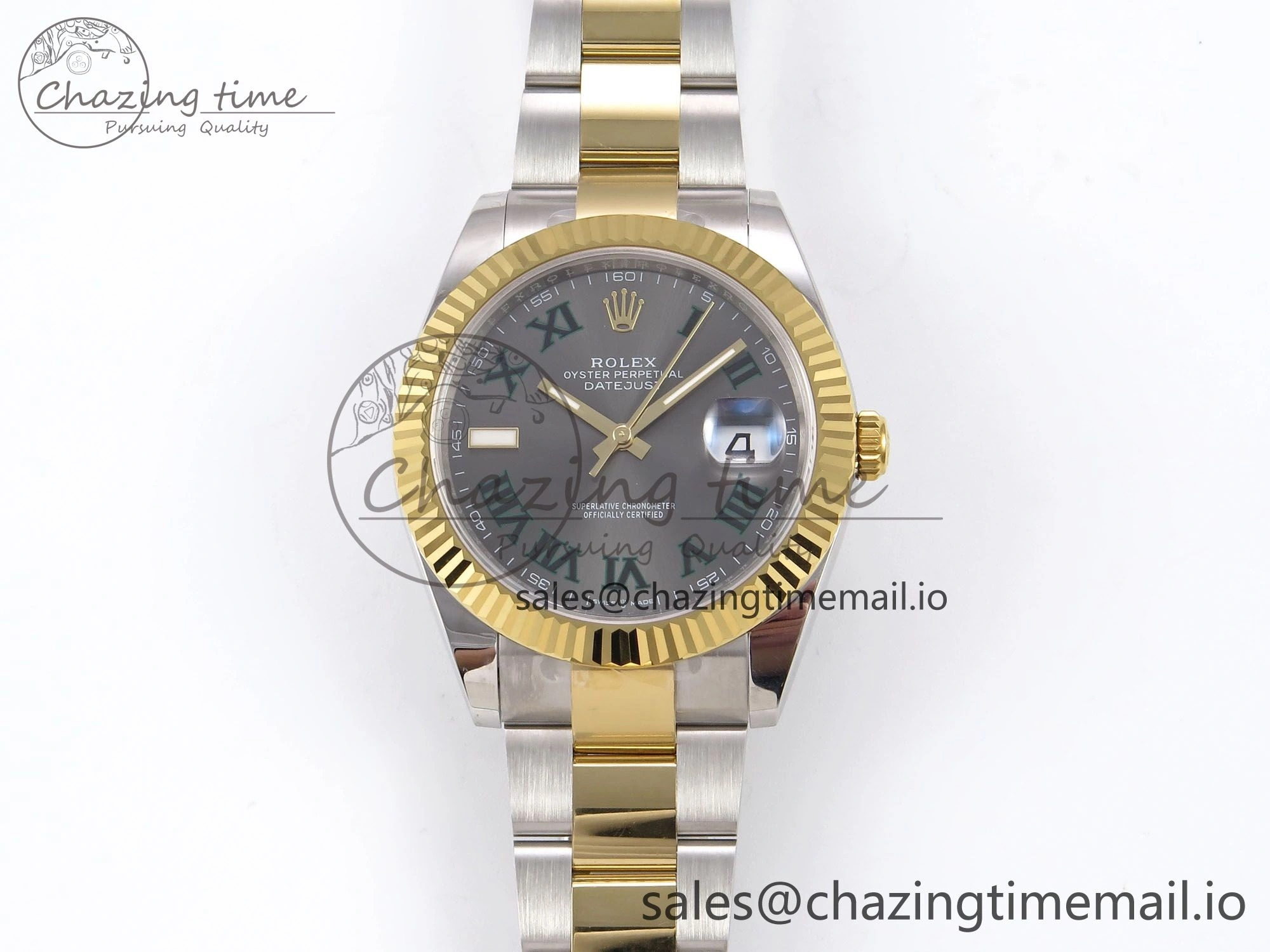NewStyle DateJust 41 126333 EWEF Best Edition Gray Dial Green Roman Marker on SS YG Oyster Bracelet A 977