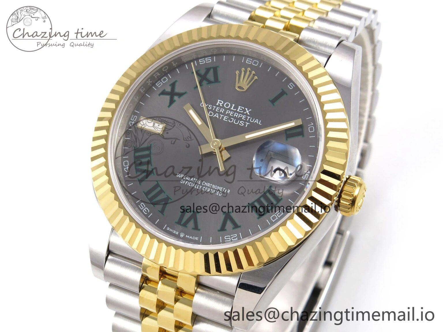 Seasonal DateJust 41 126333 EWEF Best Edition Gray Dial Green Roman Markers on SS YG Jubilee Bracelet A 988