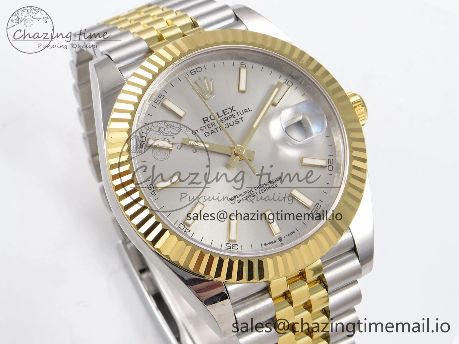 Unique DateJust 41 126333 EWEF Best Edition Silver Stick Dial on SS YG Jubilee Bracelet A 993