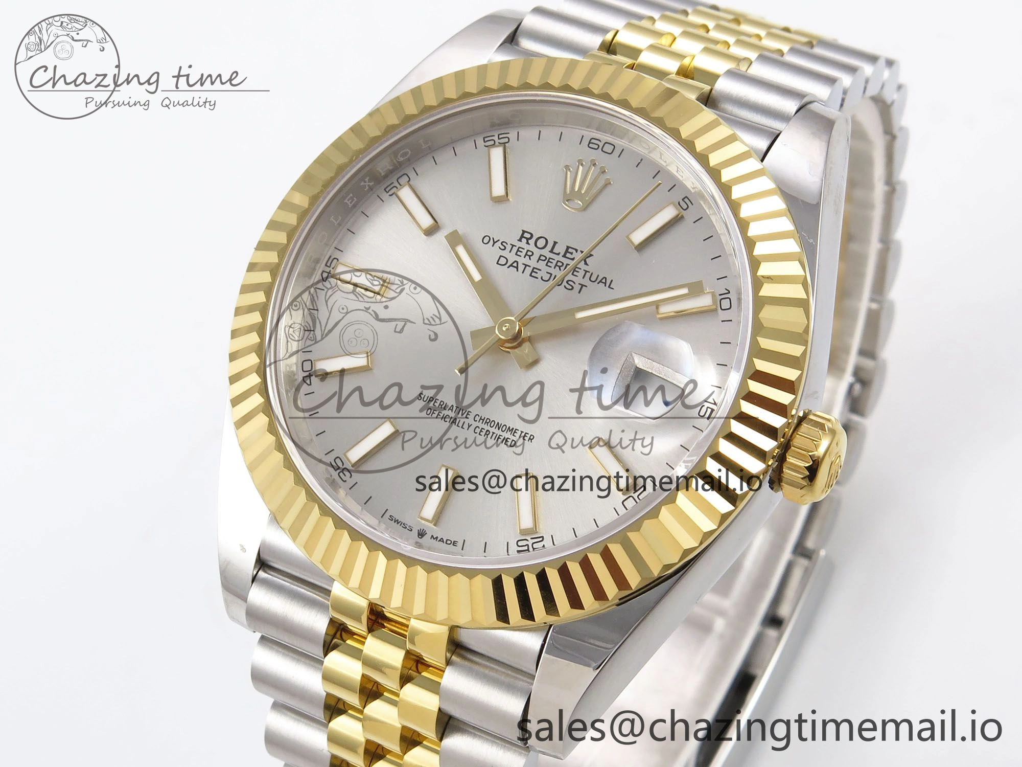 Unique DateJust 41 126333 EWEF Best Edition Silver Stick Dial on SS YG Jubilee Bracelet A 993
