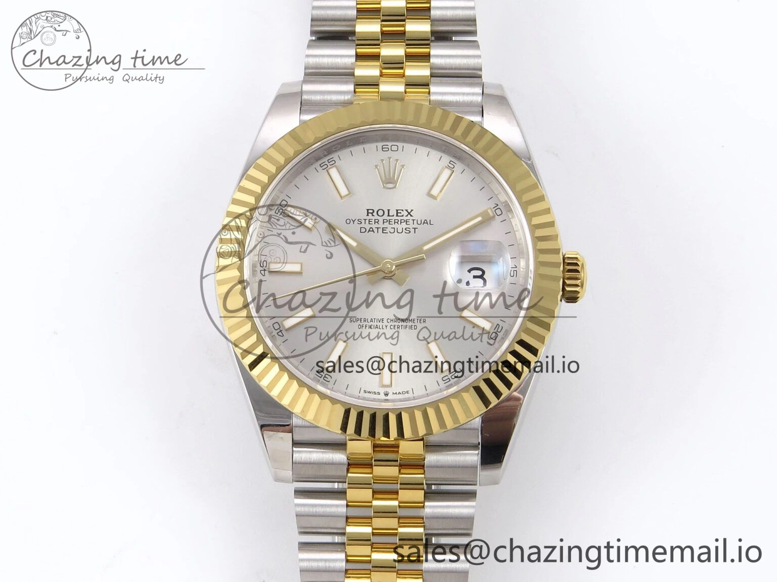 Unique DateJust 41 126333 EWEF Best Edition Silver Stick Dial on SS YG Jubilee Bracelet A 993