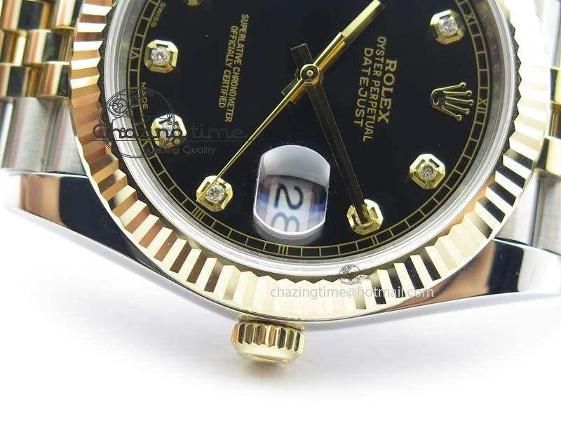 DateJust 41 126333 Noob 1:1 Best Edition YG Wrapped Black Dial Diam On SS YG Bracelet A Elegant 3754