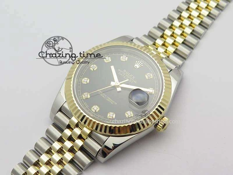 DateJust 41 126333 Noob 1:1 Best Edition YG Wrapped Black Dial Diam On SS YG Bracelet A Elegant 3754