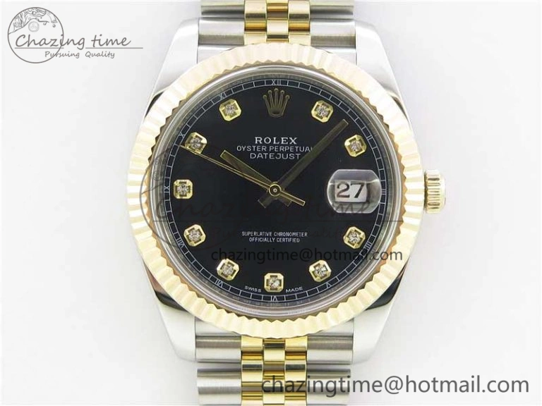 Bright DateJust 41 126333 SS YG Wrapped WWF Best Edition Black Crystals Makers Dial on SS YG Wrapped Jubilee Bracelet A 3128