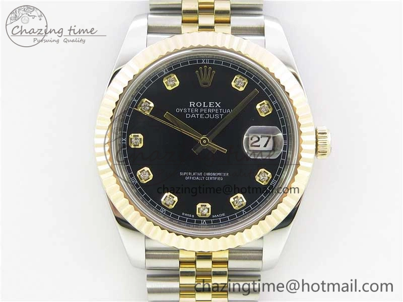 Bright DateJust 41 126333 SS YG Wrapped WWF Best Edition Black Crystals Makers Dial on SS YG Wrapped Jubilee Bracelet A 3128