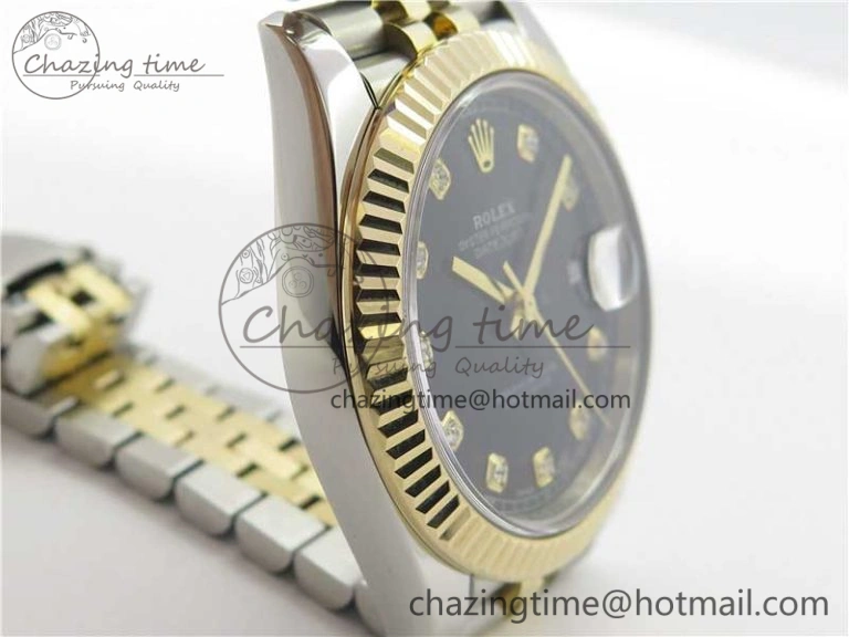 Bright DateJust 41 126333 SS YG Wrapped WWF Best Edition Black Crystals Makers Dial on SS YG Wrapped Jubilee Bracelet A 3128