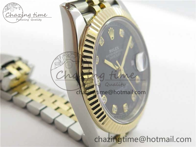 Bright DateJust 41 126333 SS YG Wrapped WWF Best Edition Black Crystals Makers Dial on SS YG Wrapped Jubilee Bracelet A 3128