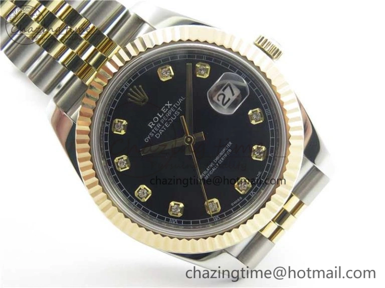 Bright DateJust 41 126333 SS YG Wrapped WWF Best Edition Black Crystals Makers Dial on SS YG Wrapped Jubilee Bracelet A 3128