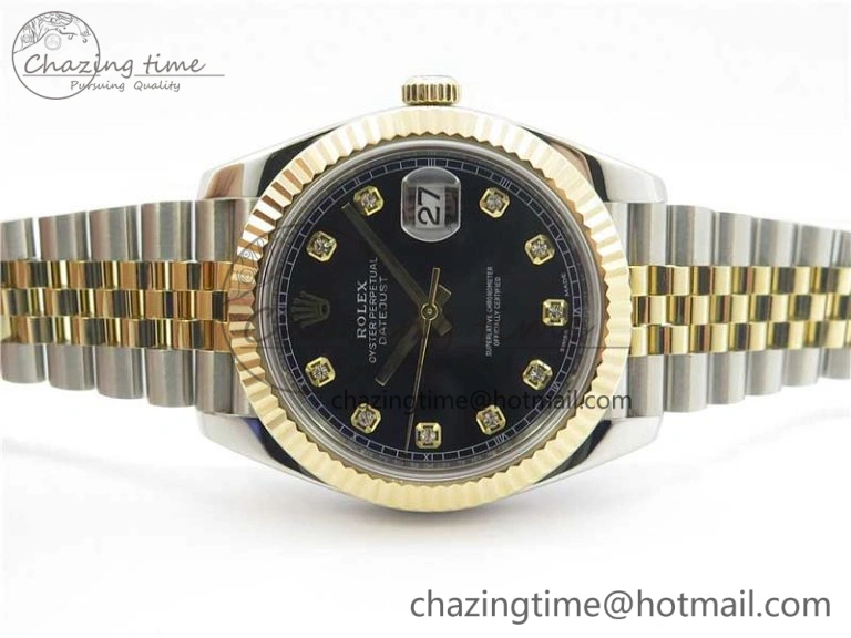 Bright DateJust 41 126333 SS YG Wrapped WWF Best Edition Black Crystals Makers Dial on SS YG Wrapped Jubilee Bracelet A 3128