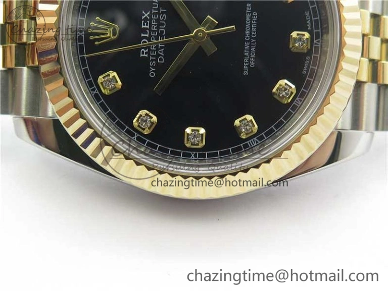 Bright DateJust 41 126333 SS YG Wrapped WWF Best Edition Black Crystals Makers Dial on SS YG Wrapped Jubilee Bracelet A 3128