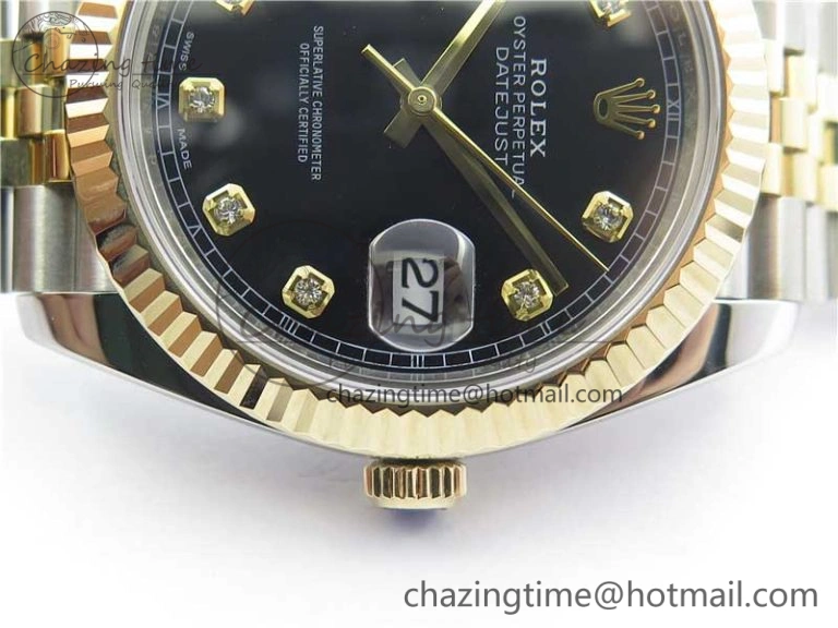 Bright DateJust 41 126333 SS YG Wrapped WWF Best Edition Black Crystals Makers Dial on SS YG Wrapped Jubilee Bracelet A 3128