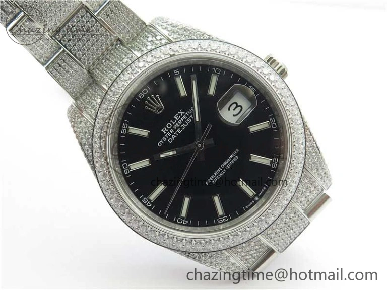 DateJust 41 126334 904 Full Paved Diamonds BP Maker Best Edition Black Dial on Oyster Bracelet A Bright 2545