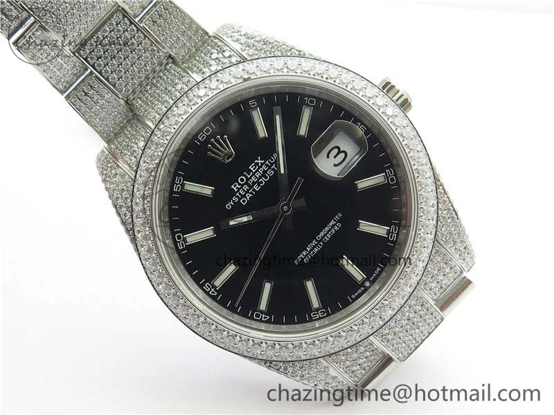 DateJust 41 126334 904 Full Paved Diamonds BP Maker Best Edition Black Dial on Oyster Bracelet A Bright 2545