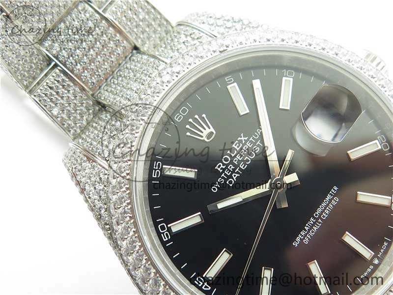 DateJust 41 126334 904 Full Paved Diamonds BP Maker Best Edition Black Dial on Oyster Bracelet A Bright 2545
