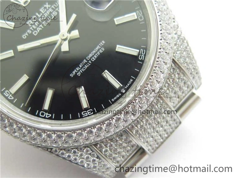 DateJust 41 126334 904 Full Paved Diamonds BP Maker Best Edition Black Dial on Oyster Bracelet A Bright 2545