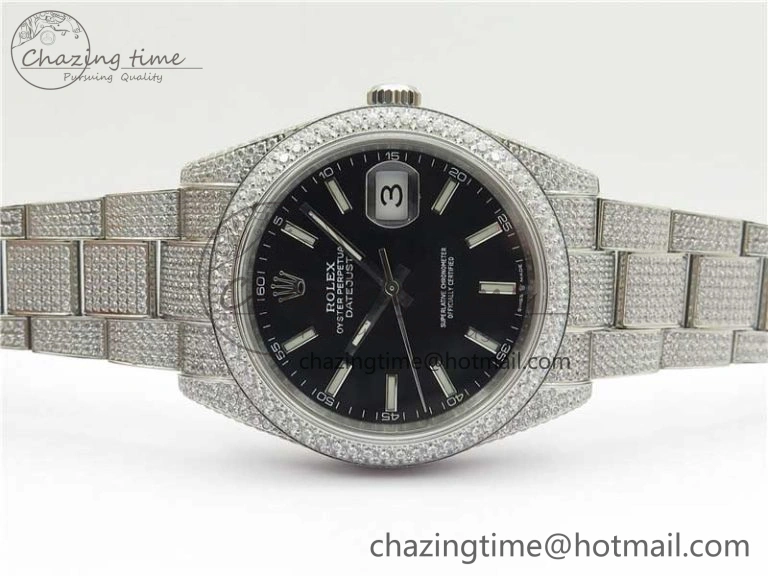 DateJust 41 126334 904 Full Paved Diamonds BP Maker Best Edition Black Dial on Oyster Bracelet A Bright 2545
