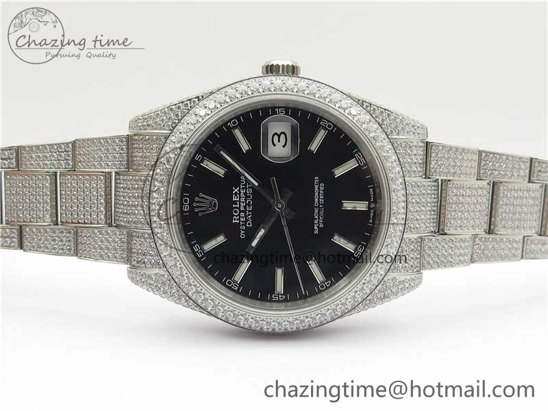 DateJust 41 126334 904 Full Paved Diamonds BP Maker Best Edition Black Dial on Oyster Bracelet A Bright 2545