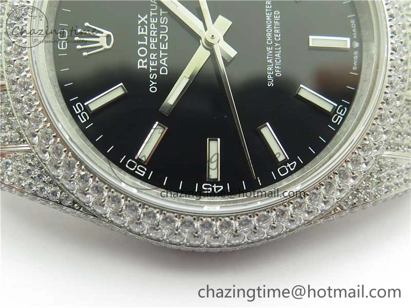 DateJust 41 126334 904 Full Paved Diamonds BP Maker Best Edition Black Dial on Oyster Bracelet A Bright 2545