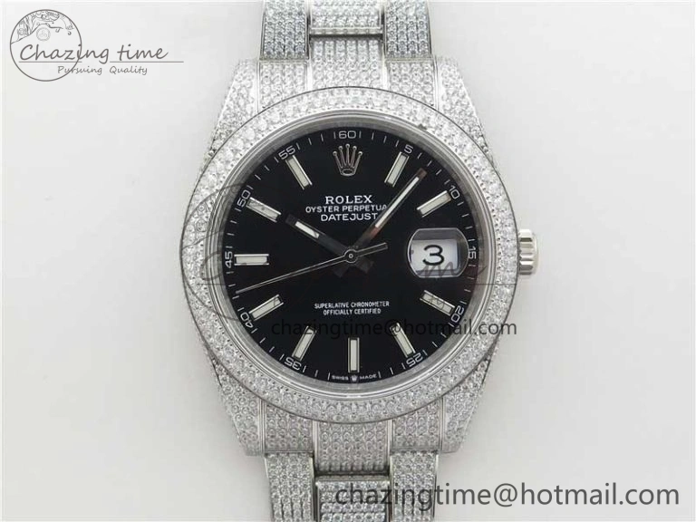 DateJust 41 126334 904 Full Paved Diamonds BP Maker Best Edition Black Dial on Oyster Bracelet A Bright 2545