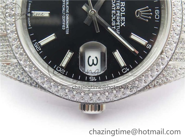 DateJust 41 126334 904 Full Paved Diamonds BP Maker Best Edition Black Dial on Oyster Bracelet A Bright 2545