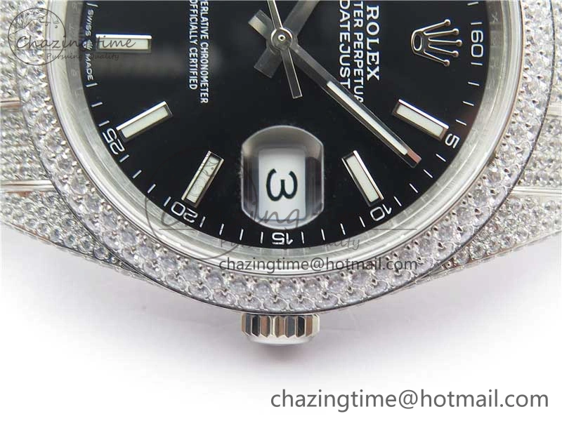 DateJust 41 126334 904 Full Paved Diamonds BP Maker Best Edition Black Dial on Oyster Bracelet A Bright 2545