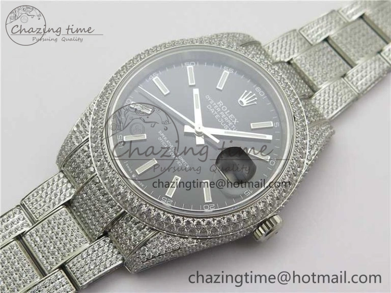 DateJust 41 126334 904 Full Paved Diamonds BP Maker Best Edition Black Dial on Oyster Bracelet A Bright 2545