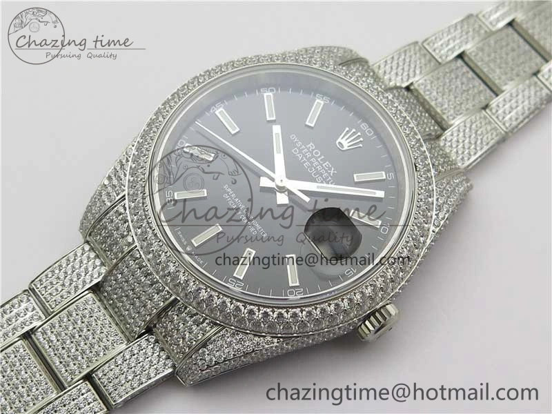 DateJust 41 126334 904 Full Paved Diamonds BP Maker Best Edition Black Dial on Oyster Bracelet A Bright 2545
