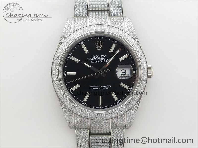 DateJust 41 126334 904 Full Paved Diamonds BP Maker Best Edition Black Dial on Oyster Bracelet A Bright 2545