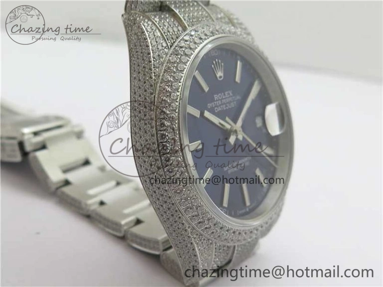 Effortless DateJust 41 126334 904 Full Paved Diamonds BP Maker Best Edition Blue Dial on Oyster Bracelet A 2543
