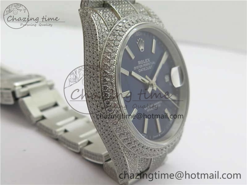 Effortless DateJust 41 126334 904 Full Paved Diamonds BP Maker Best Edition Blue Dial on Oyster Bracelet A 2543