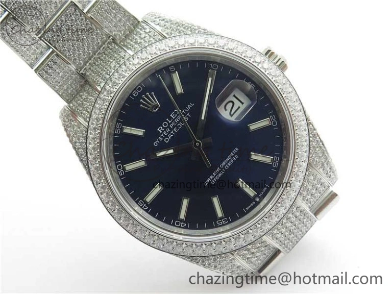 Effortless DateJust 41 126334 904 Full Paved Diamonds BP Maker Best Edition Blue Dial on Oyster Bracelet A 2543
