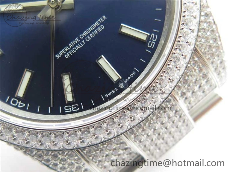 Effortless DateJust 41 126334 904 Full Paved Diamonds BP Maker Best Edition Blue Dial on Oyster Bracelet A 2543